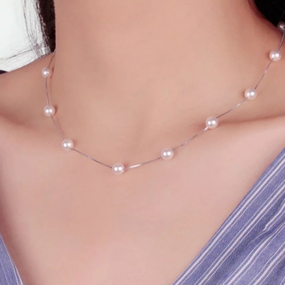 NEW 925 Sterling Silver Pearl Necklace - Picture 1 of 8
